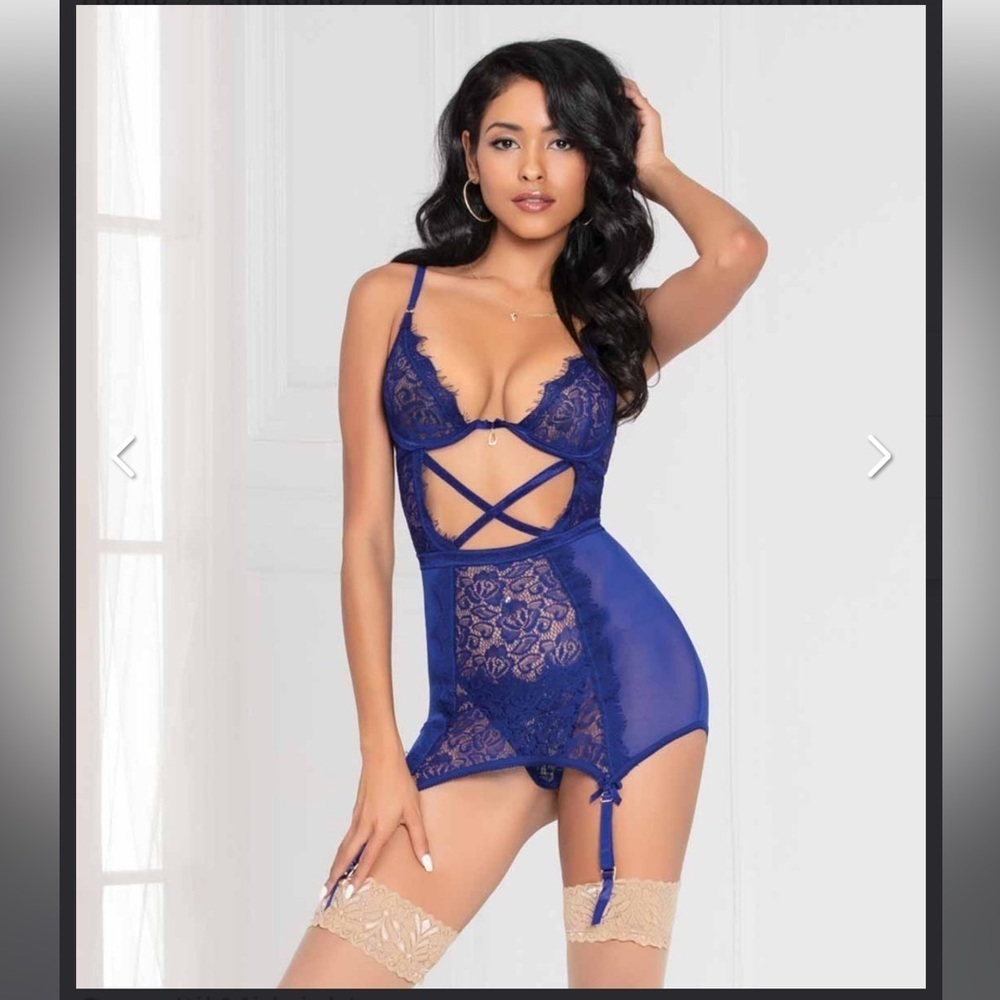 Seven till midnight sexy lingerie garter mesh thong lace chemise cross c…​​​